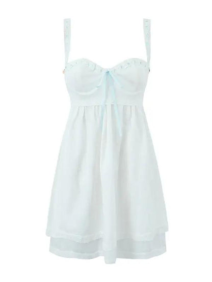 White lace suspender mini dress with square neck