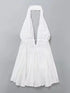 White halterneck V-neck embroidered backless short dress
