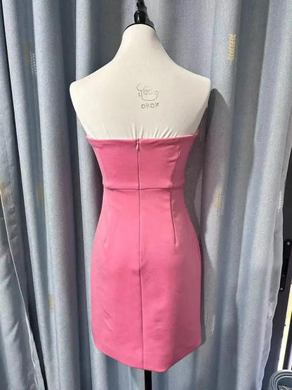 Back view of pink tube top dress on mannequin
