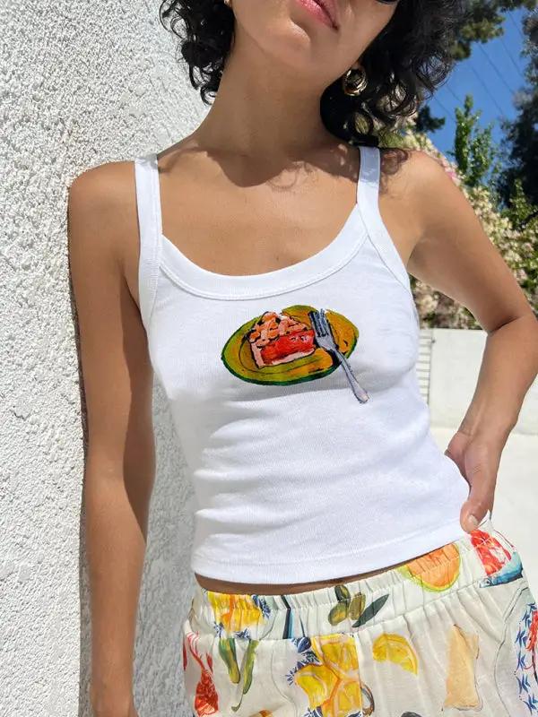 White camisole with lobster print design