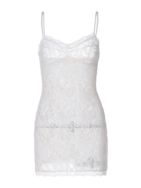 New sexy hottie lace see-through dress with hollow straps and hip-covering short style