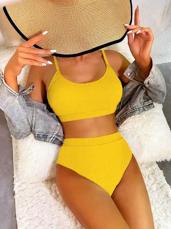 New solid color bikini vacation swimming sexy split swimsuit