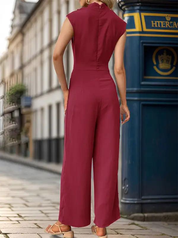 New Sleeveless Solid Color Swing Collar Jumpsuit