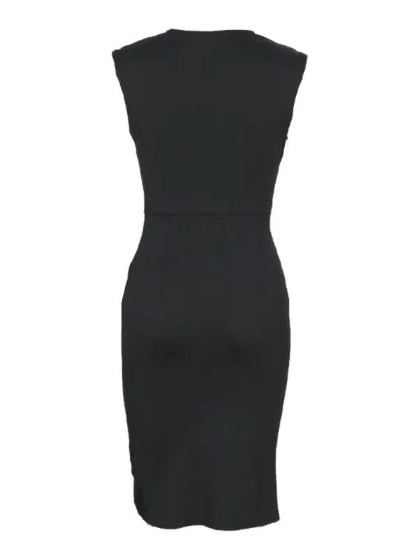 Back view of sleeveless black slim fit dress