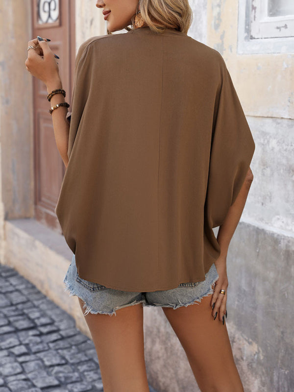 New style temperament bat sleeve solid color shirt