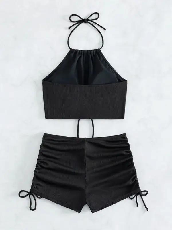 Black bikini set with halter neck and ruched briefs