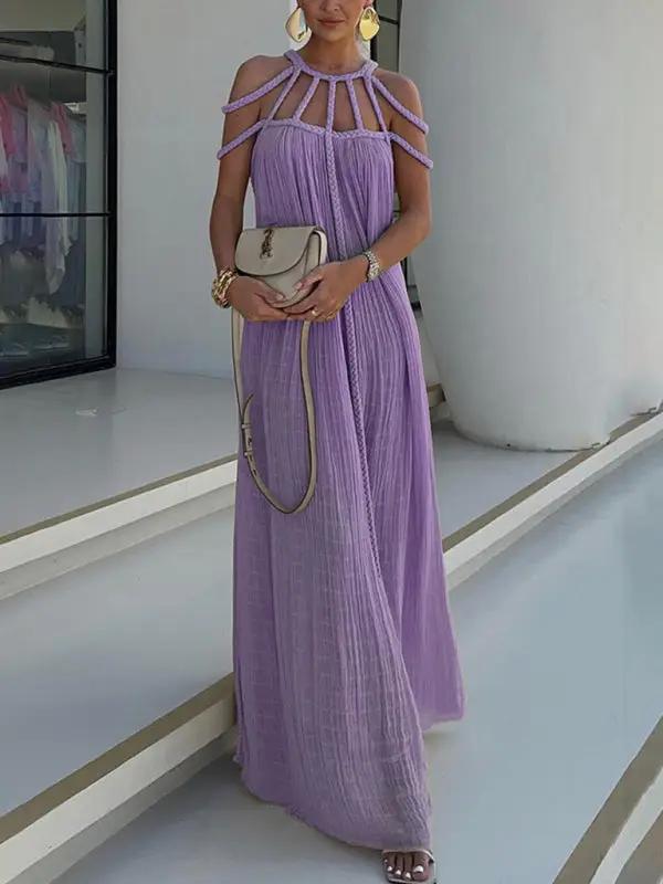 Purple casual drawstring holiday loose fashion dress