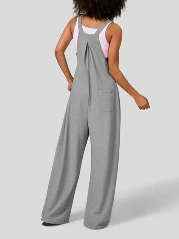 New loose solid color button pocket overalls