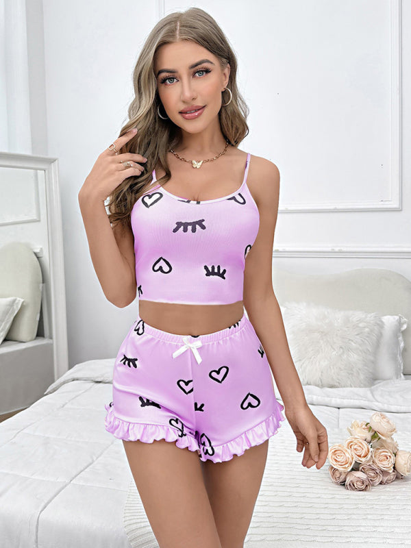 New sexy flower suspender + shorts home pajamas set