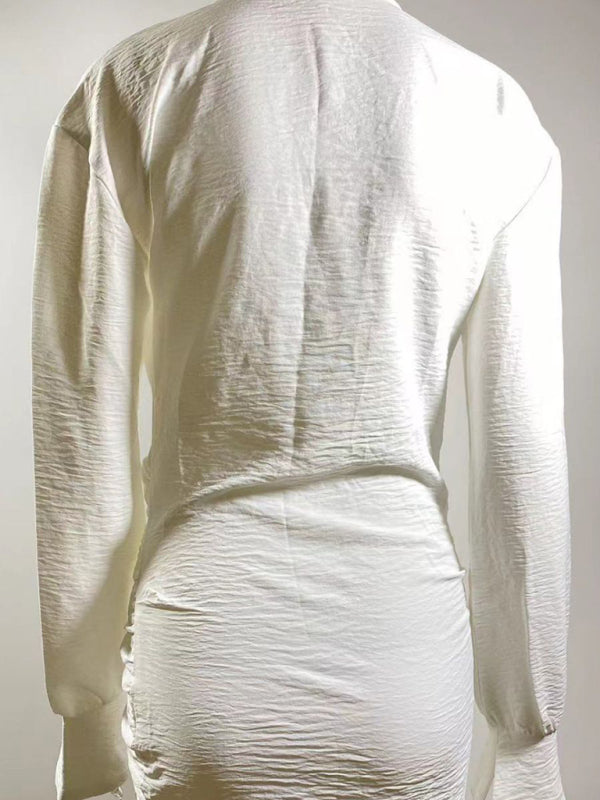 Long sleeve white shirt sexy deep V women&