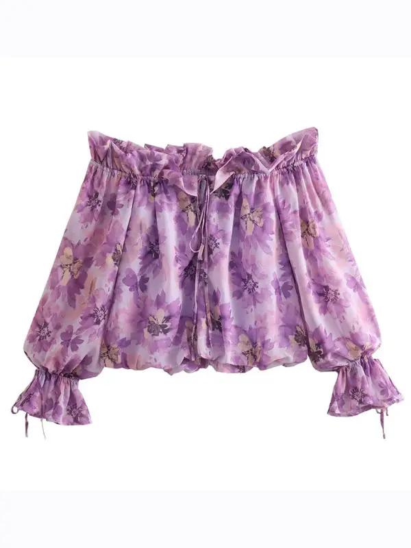Purple flower one shoulder women&