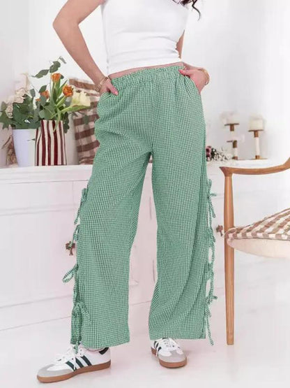 Green plaid trousers with side ties