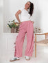 Red plaid strappy casual trousers for women