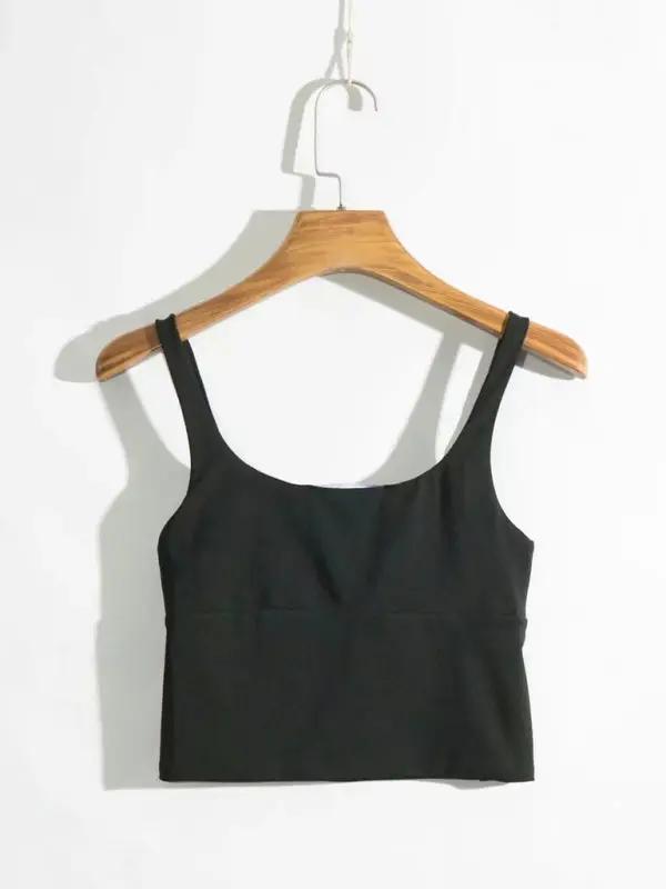 New retro square neck pleated slim high waisted short vest halter top