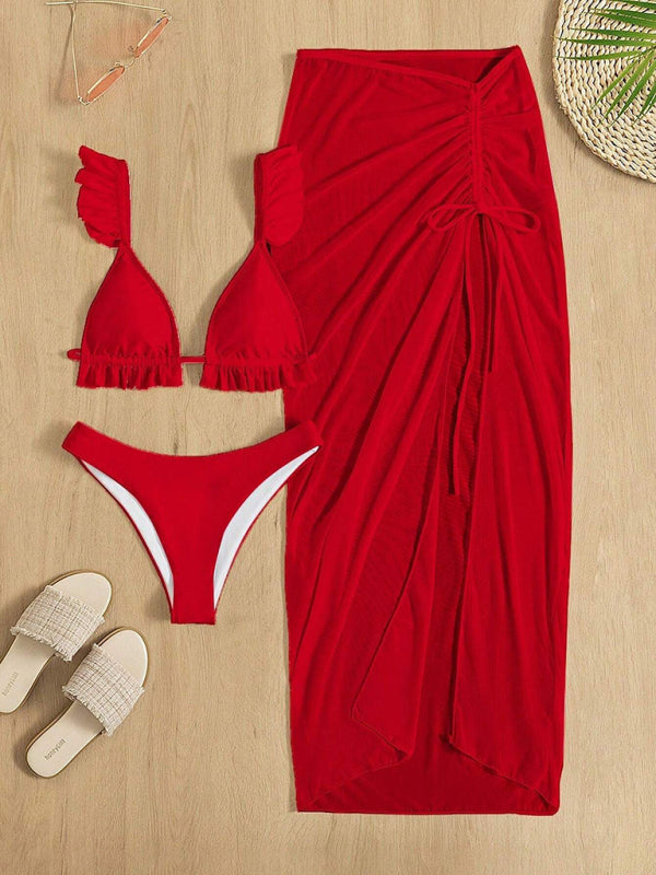 New style split swimsuit, sexy backless three-piece hip skirt