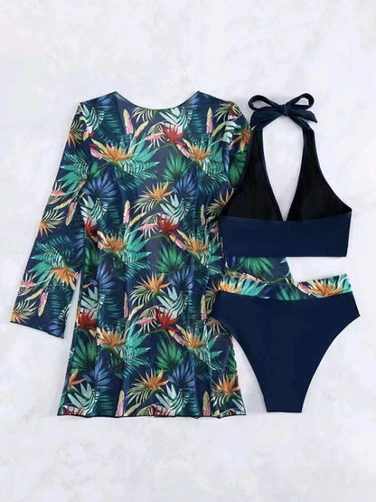 New sexy bikini push-up split printed mesh three-piece set