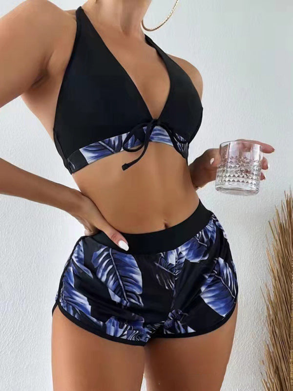 Neues modisches dreiteiliges sexy Bikini-Set mit mehrfarbigem Aufdruck 