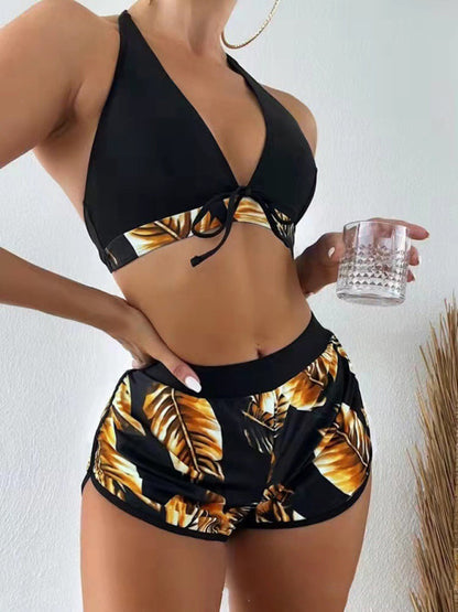 Neues modisches dreiteiliges sexy Bikini-Set mit mehrfarbigem Aufdruck 