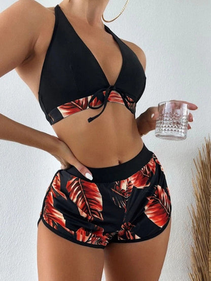 Neues modisches dreiteiliges sexy Bikini-Set mit mehrfarbigem Aufdruck 