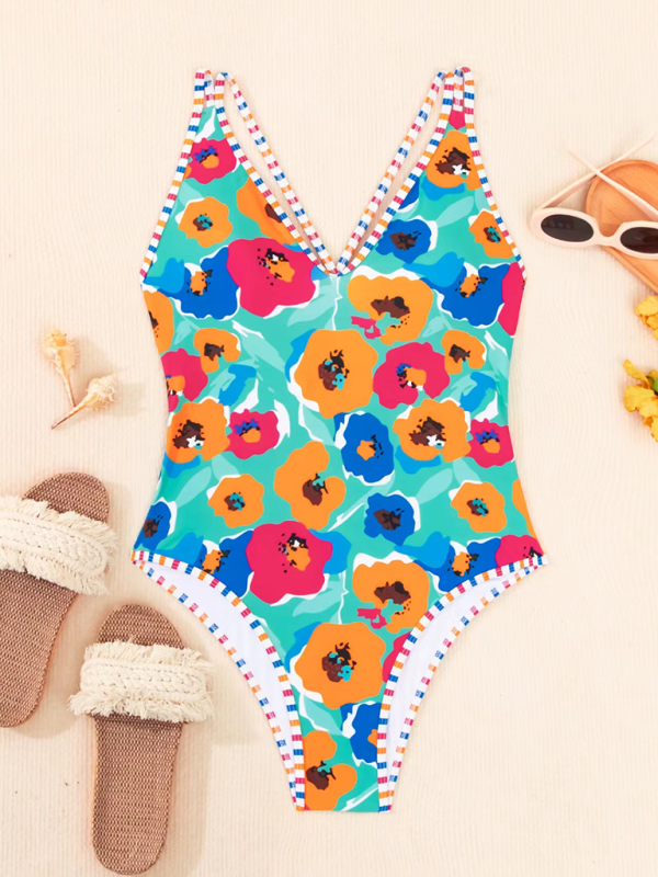 New bikini printed one piece swimsuit with hollow back
