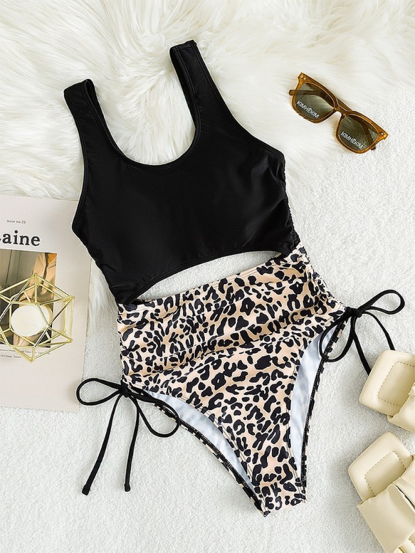 New leopard print U-shaped bikini spa swimsuit sexy strappy one-piece swimsuit