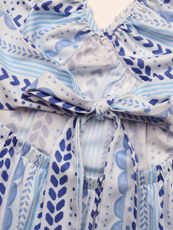 Neues rückenfreies Riemchenkleid mit Neckholder-Print und V-Ausschnitt