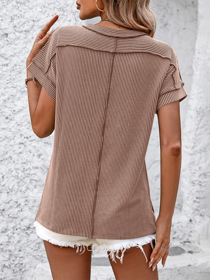 New round neck outer seam twisted strip short-sleeved loose T-shirt