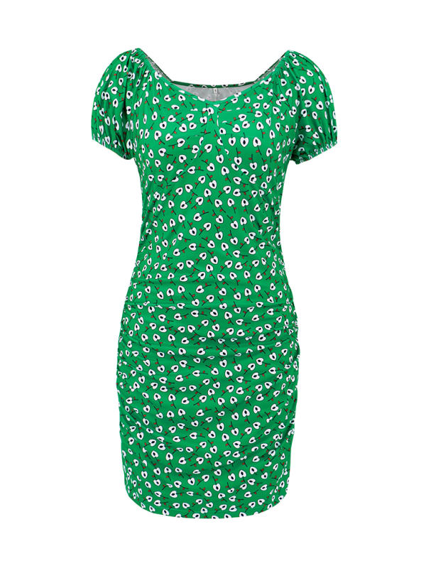 New style versatile slim fit short V-neck floral dress