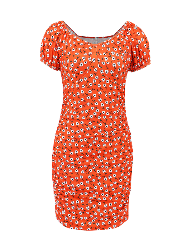 New style versatile slim fit short V-neck floral dress