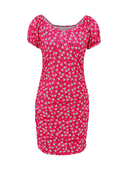 New style versatile slim fit short V-neck floral dress