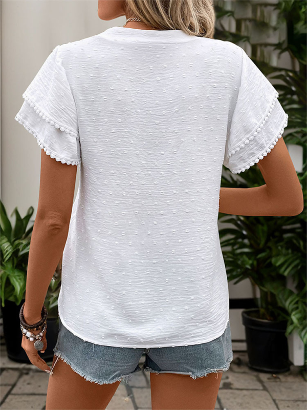 Solid color textured shirt layered short-sleeved Chinese style small stand collar shirt