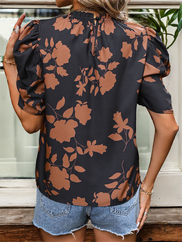 New printed round neck, horseshoe sleeves and elegant shirt