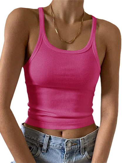 Sling einfarbig ärmelloses hochelastisches schlankes sexy Damen-Top-T-Shirt Weste 