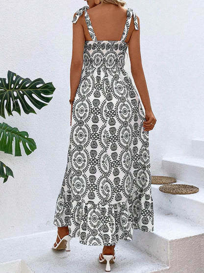 Damen neues Sommerkleid mit modischem Trägermuster, ärmellos, Schlitz, langes Kleid 