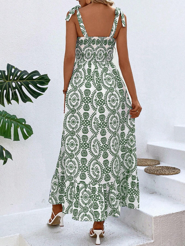 Damen neues Sommerkleid mit modischem Trägermuster, ärmellos, Schlitz, langes Kleid 