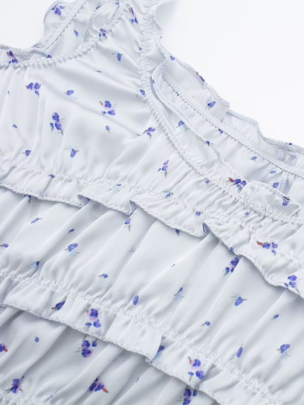 New layered decorative flower print top/flower print skirt