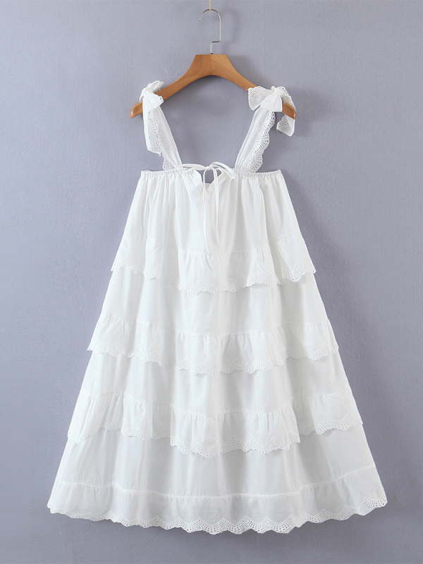 Mode frauen mehrschichtige spitze spleißen kuchen rock elegante kurze hosenträger kleid