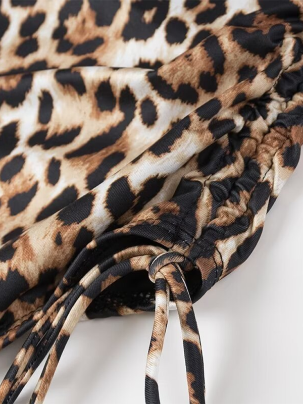 Schmal geschnittener Bandeau-Badeanzug mit Animalprint für Damen 