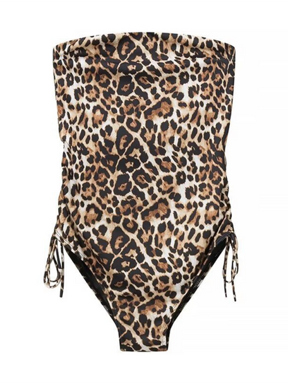 Schmal geschnittener Bandeau-Badeanzug mit Animalprint für Damen 