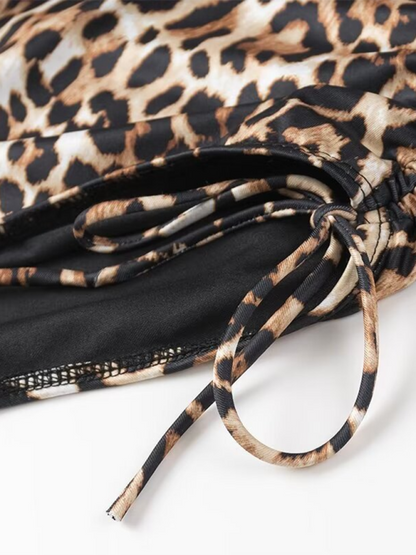 Schmal geschnittener Bandeau-Badeanzug mit Animalprint für Damen 