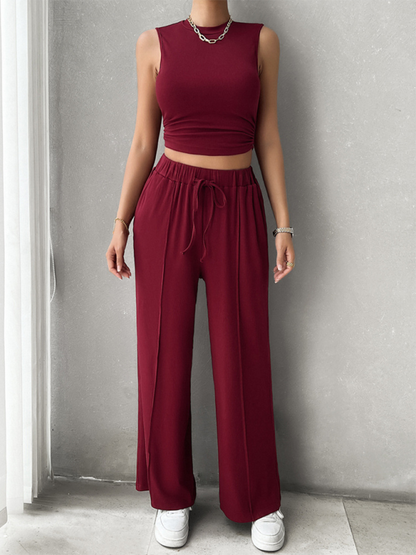 New casual round neck sleeveless top and trousers two-piece suit