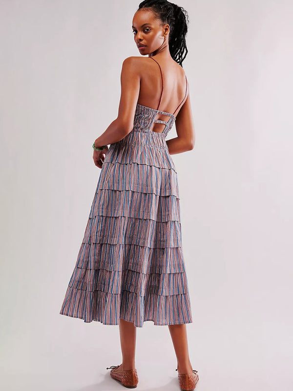 Fashionable casual strappy long dress
