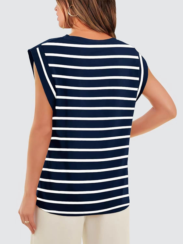 New round neck loose short sleeve T-shirt striped top