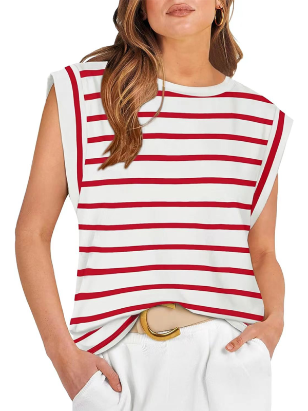 New round neck loose short sleeve T-shirt striped top