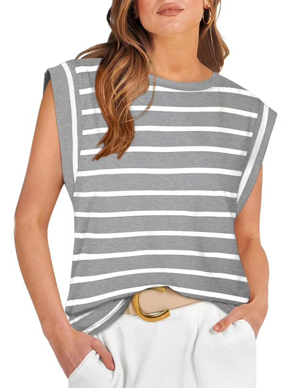 New round neck loose short sleeve T-shirt striped top