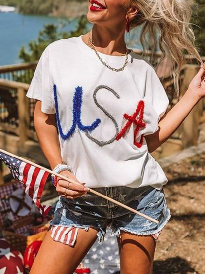 Neues USA-Unabhängigkeitstag-T-Shirt für Damen in Weiß 