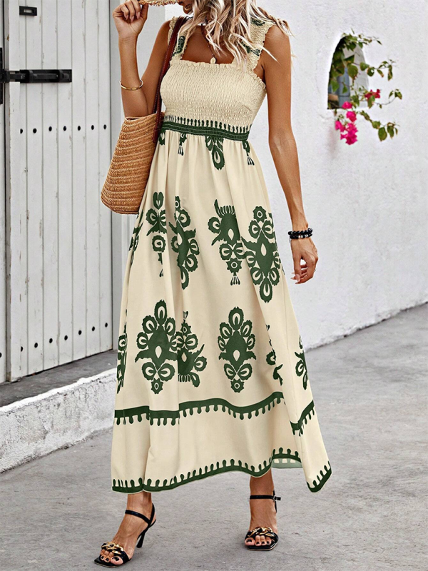 Resort style printed cross front midi dress