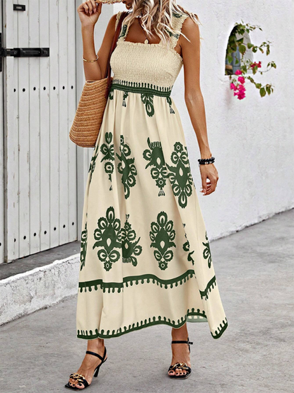 Resort style printed cross front midi dress