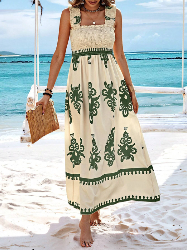 Resort style printed cross front midi dress