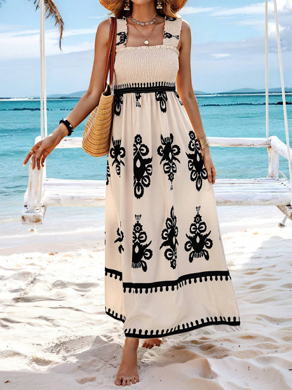 Resort style printed cross front midi dress